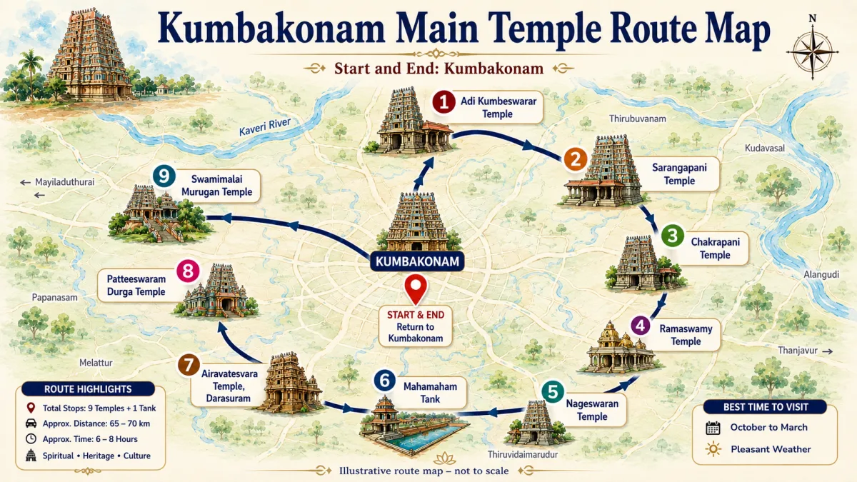 Kumbakonam temples list with famous temples timings and route map